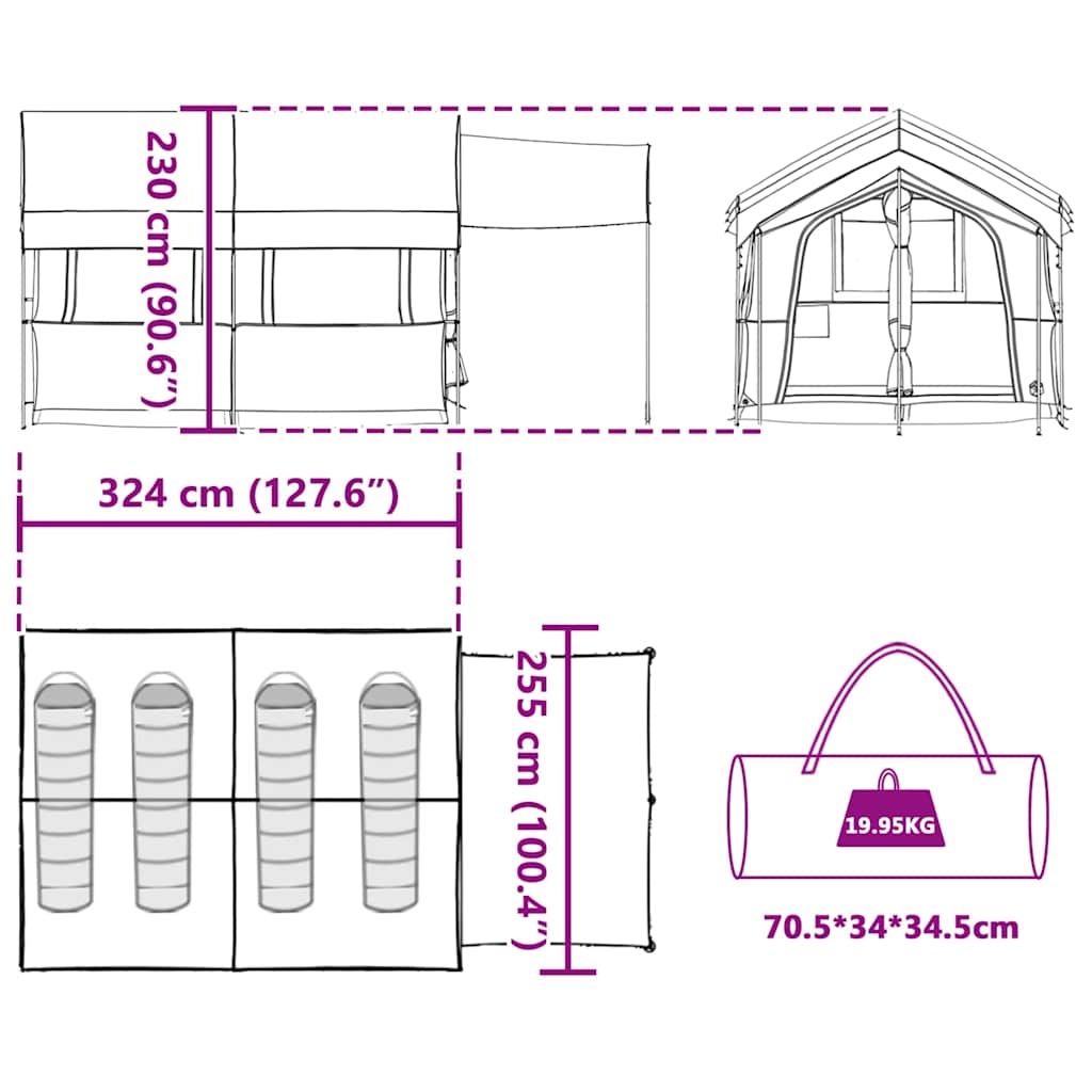 Tents Family Tent 4-Person White 324 X 255 230 Cm Green Grey and orange Blue 324