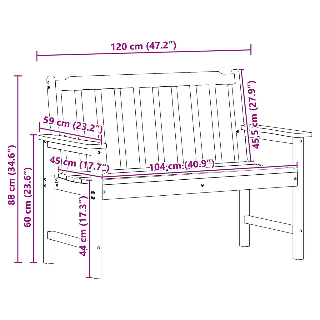 Outdoor Chair 120cm HDPE Garden Bench Grey Patio Seat Weather Resistant Black 12