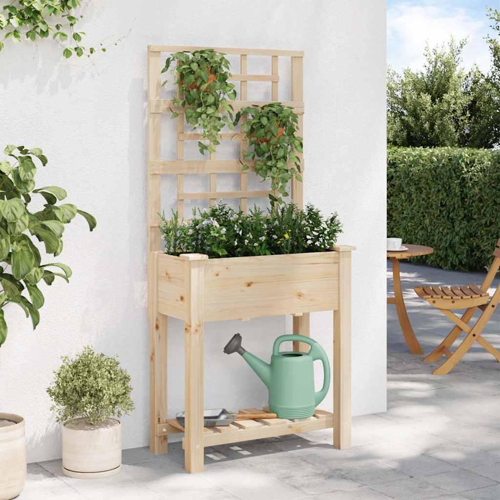 Garden Planter With Shelf Beige Solid Fir Wood