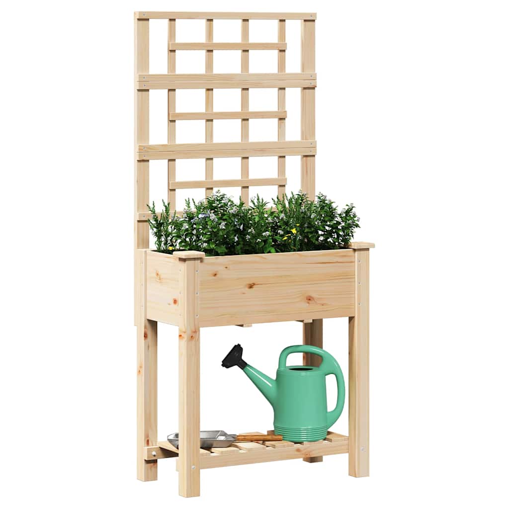 Garden Planter With Shelf Beige Solid Fir Wood