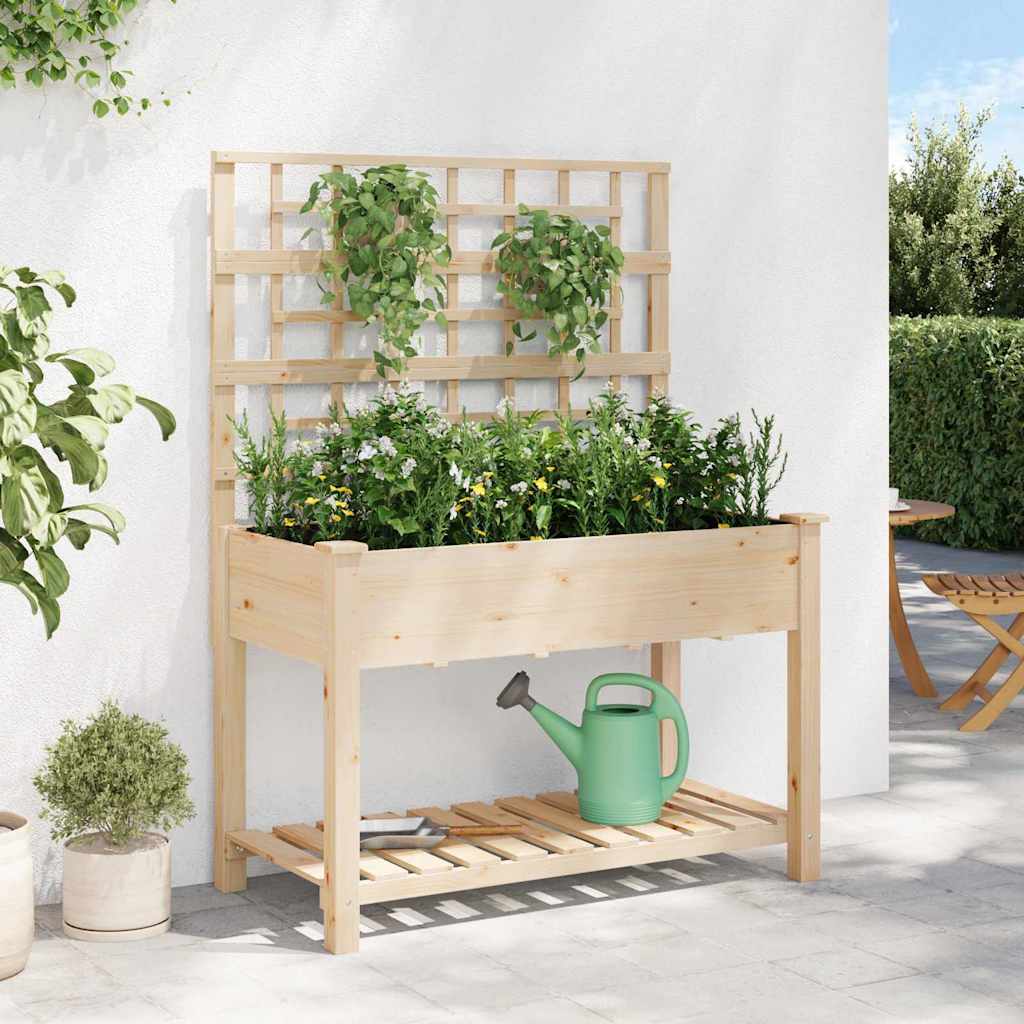 Planter Fir Wood Garden Shelf Raised Flower Bed Outdoor Beige 98Cm 115 X 60.5 X