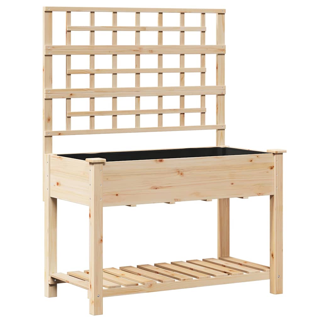Planter Fir Wood Garden Shelf Raised Flower Bed Outdoor Beige 98Cm 115 X 60.5 X