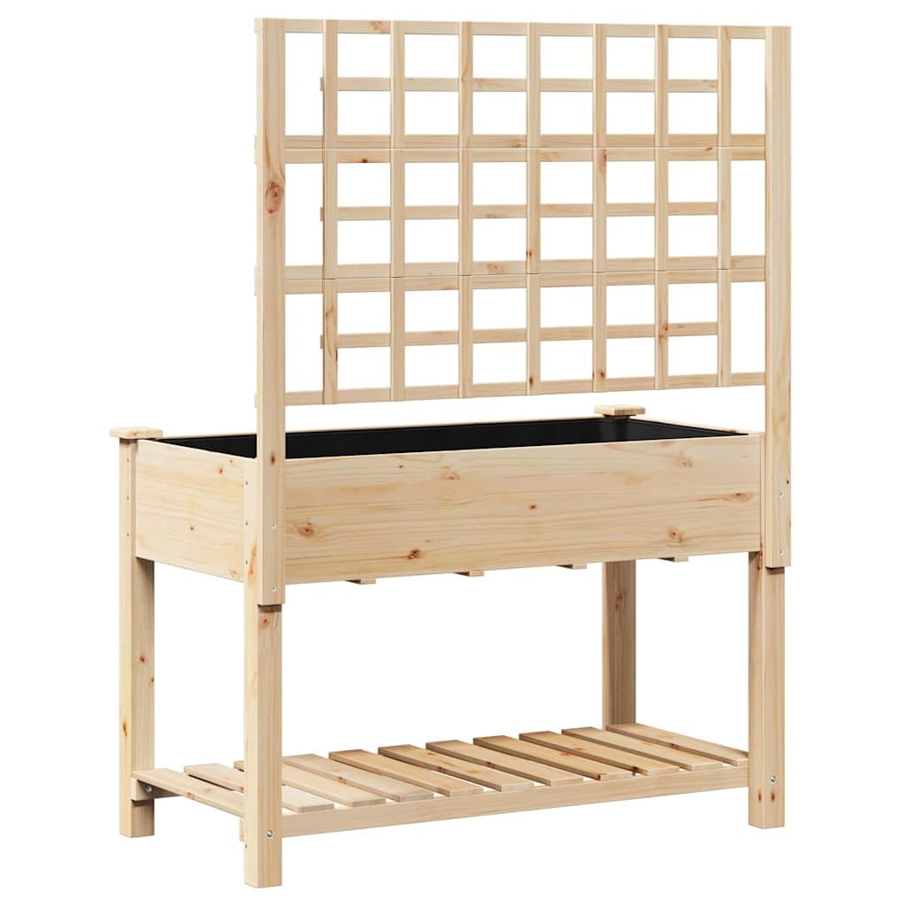 Planter Fir Wood Garden Shelf Raised Flower Bed Outdoor Beige 98Cm 115 X 60.5 X