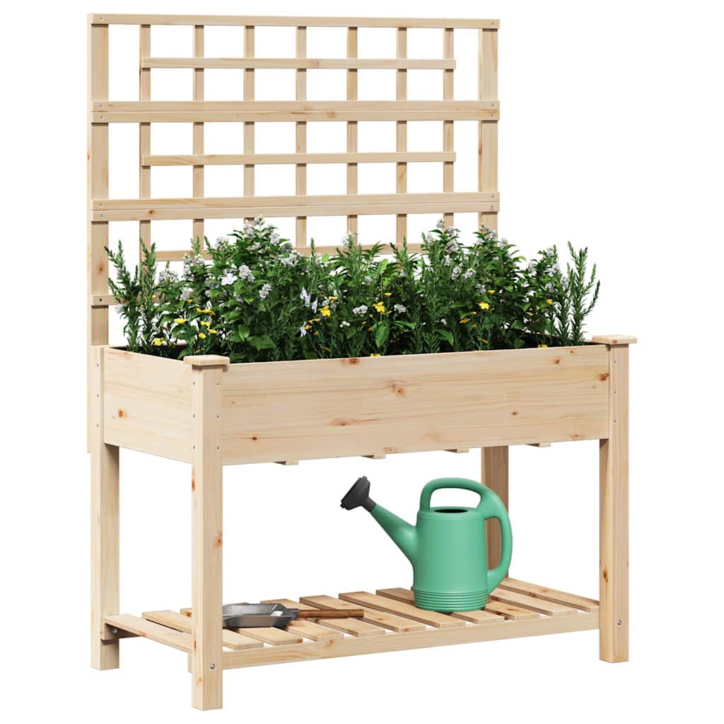 Planter Fir Wood Garden Shelf Raised Flower Bed Outdoor Beige 98Cm 115 X 60.5 X