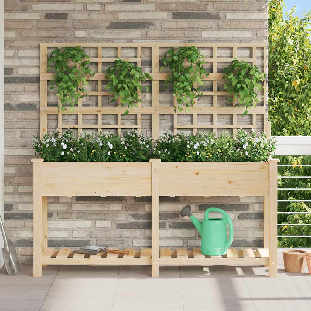Planter Fir Wood Garden Shelf Raised Flower Bed Outdoor Beige 98Cm 115 X 60.5 X