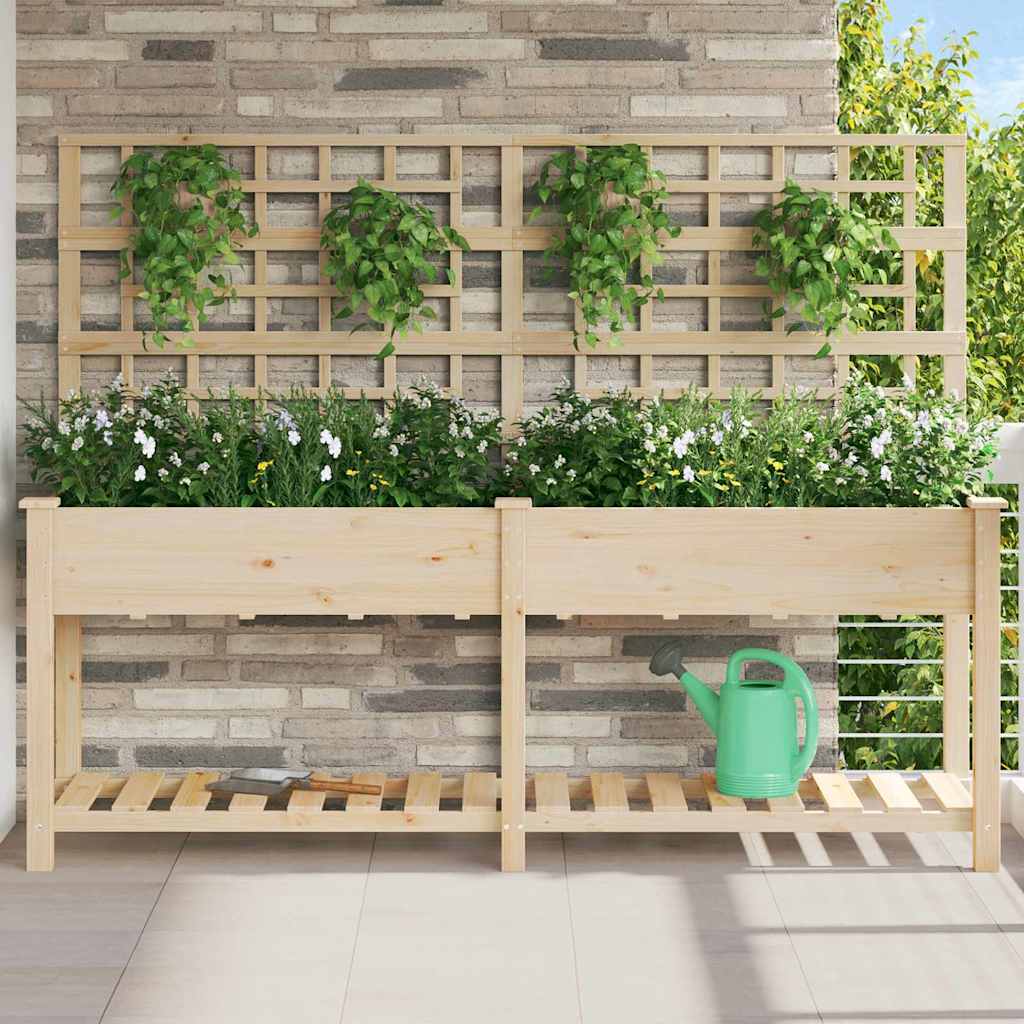 Garden Planter With Shelf Beige Solid Fir Wood