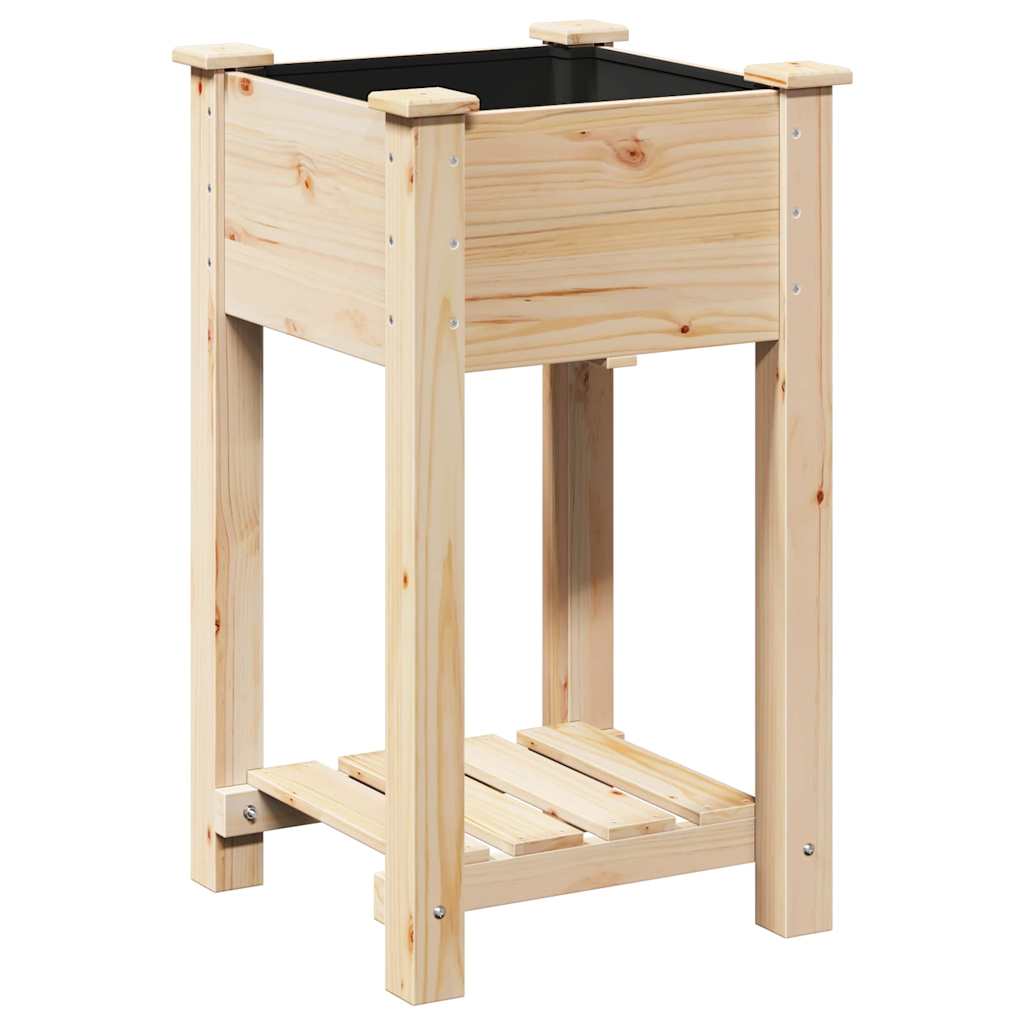 Planter Fir Wood Garden Raised Flower Bed Outdoor Beige Wooden Box 45 x 45 x 76.