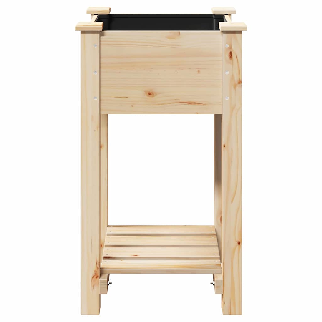 Planter Fir Wood Garden Raised Flower Bed Outdoor Beige Wooden Box 45 x 45 x 76.