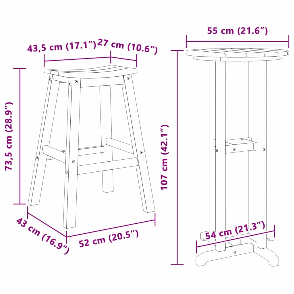 Outdoor Furniture Set Garden Bar 3 Pcs Hdpe White Light Grey Black Removable 55