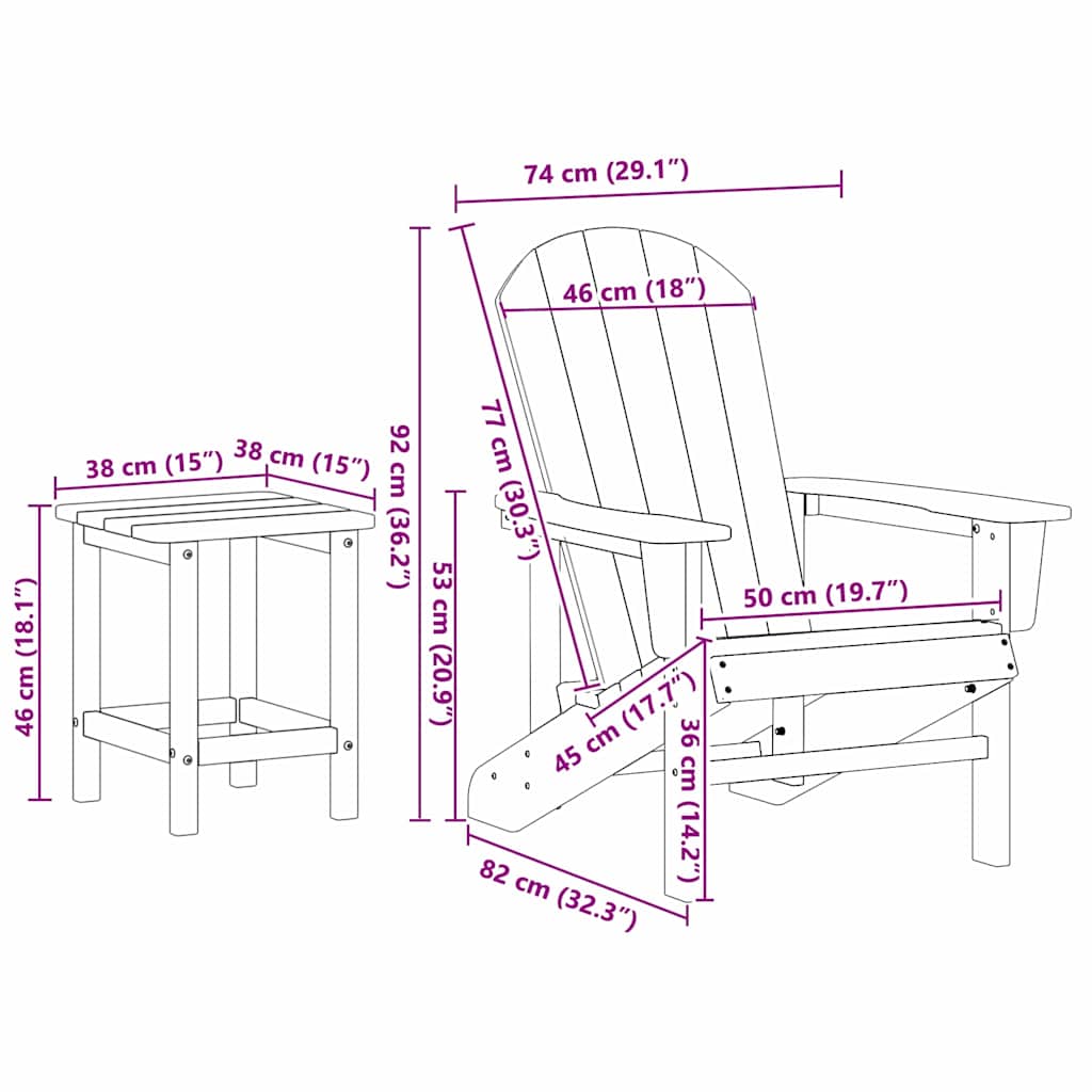 Garden Chair 3 Pcs 80.5 X 74.5 X 92 Cm Polyethylene