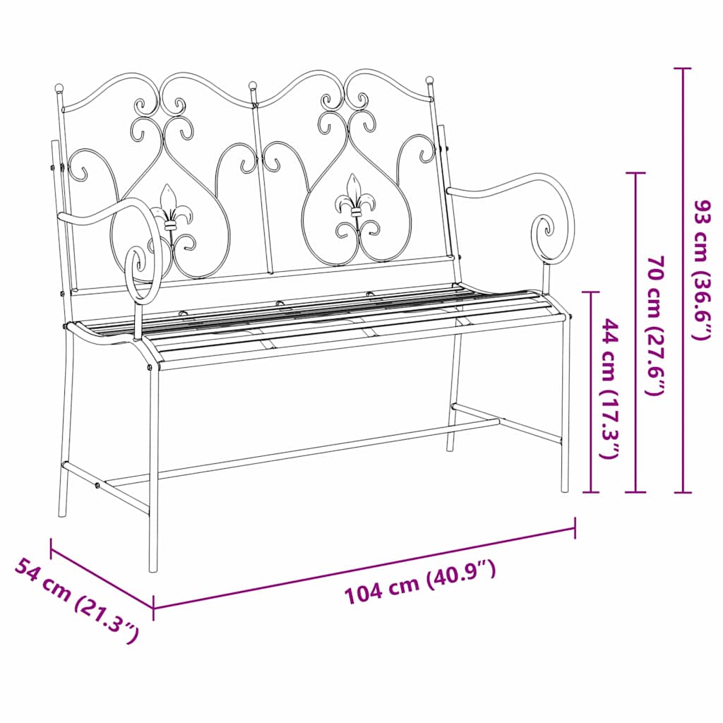 Outdoor Bench Antique Steel Garden Vintage Patio Park Seat 104cm Bronze Style Bl