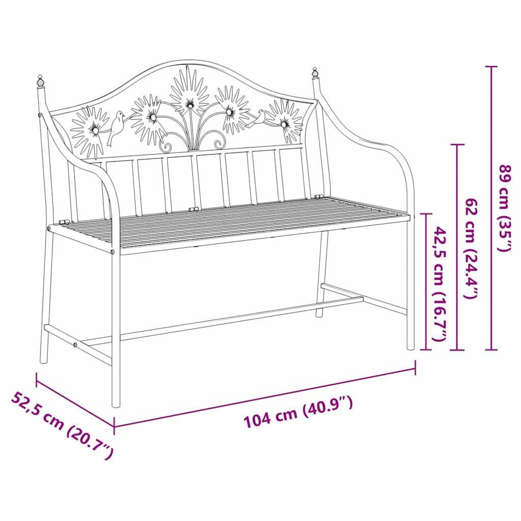 Outdoor Bench Steel Garden 104cm Patio Park Seat Weather Resistant Black Heavy W