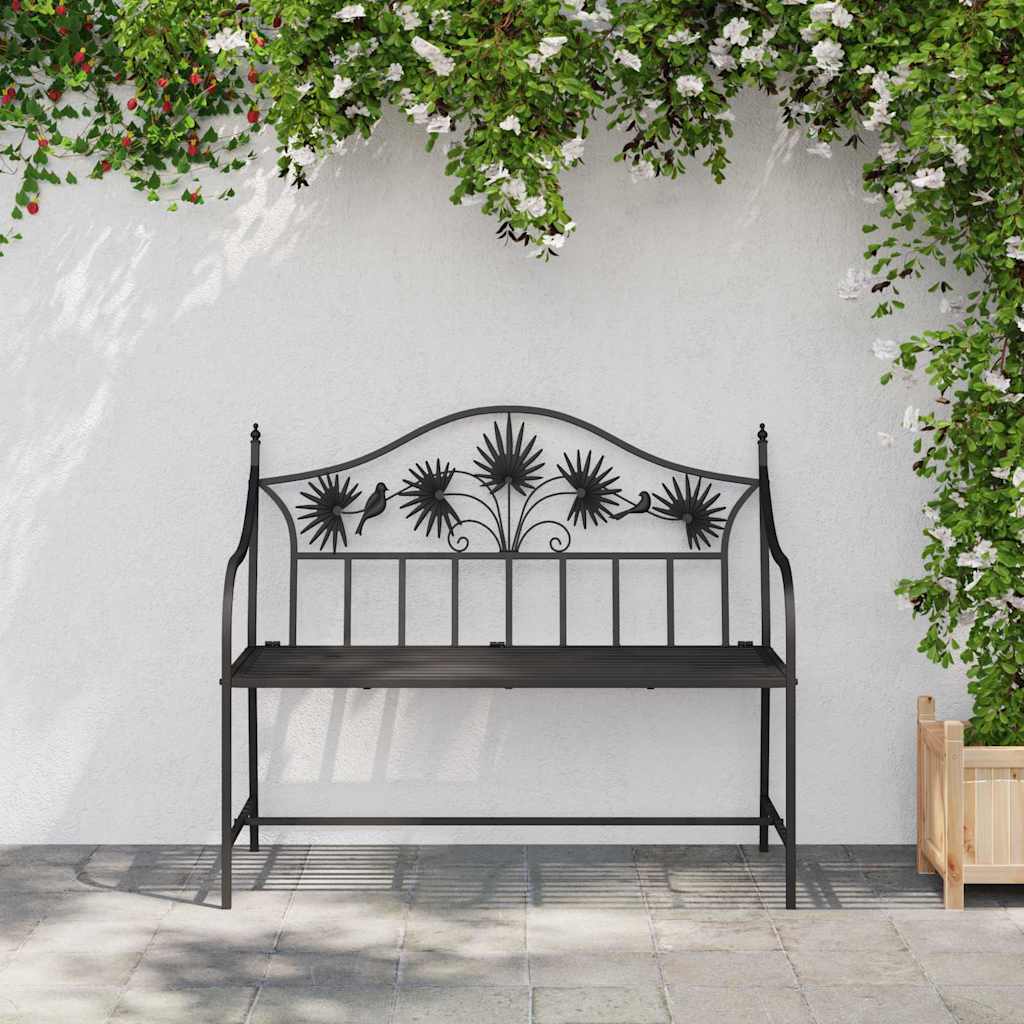 Outdoor Bench Steel Garden 104cm Patio Park Seat Weather Resistant Black Heavy W