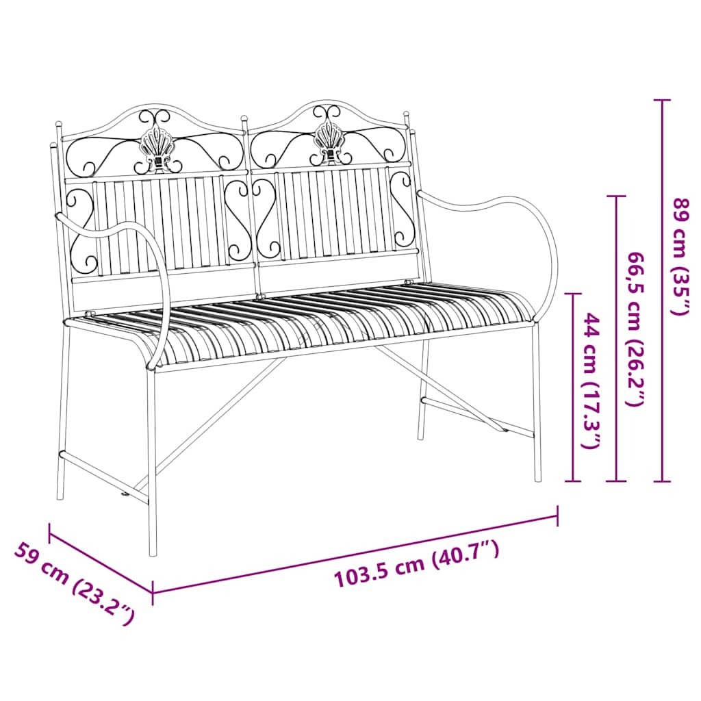 Outdoor Bench Antique Steel Garden Vintage Patio Park Seat Weather Resistant Bla