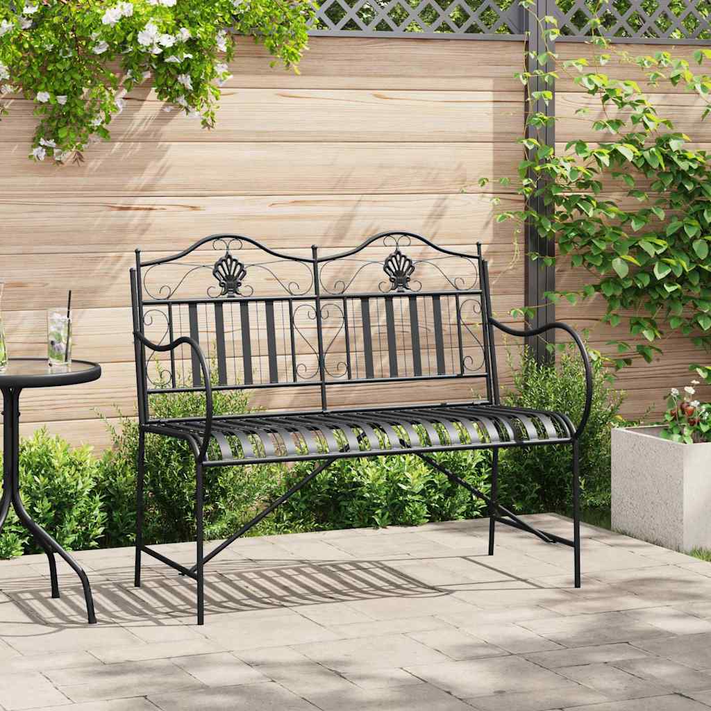 Outdoor Bench Antique Steel Garden Vintage Patio Park Seat Weather Resistant Bla