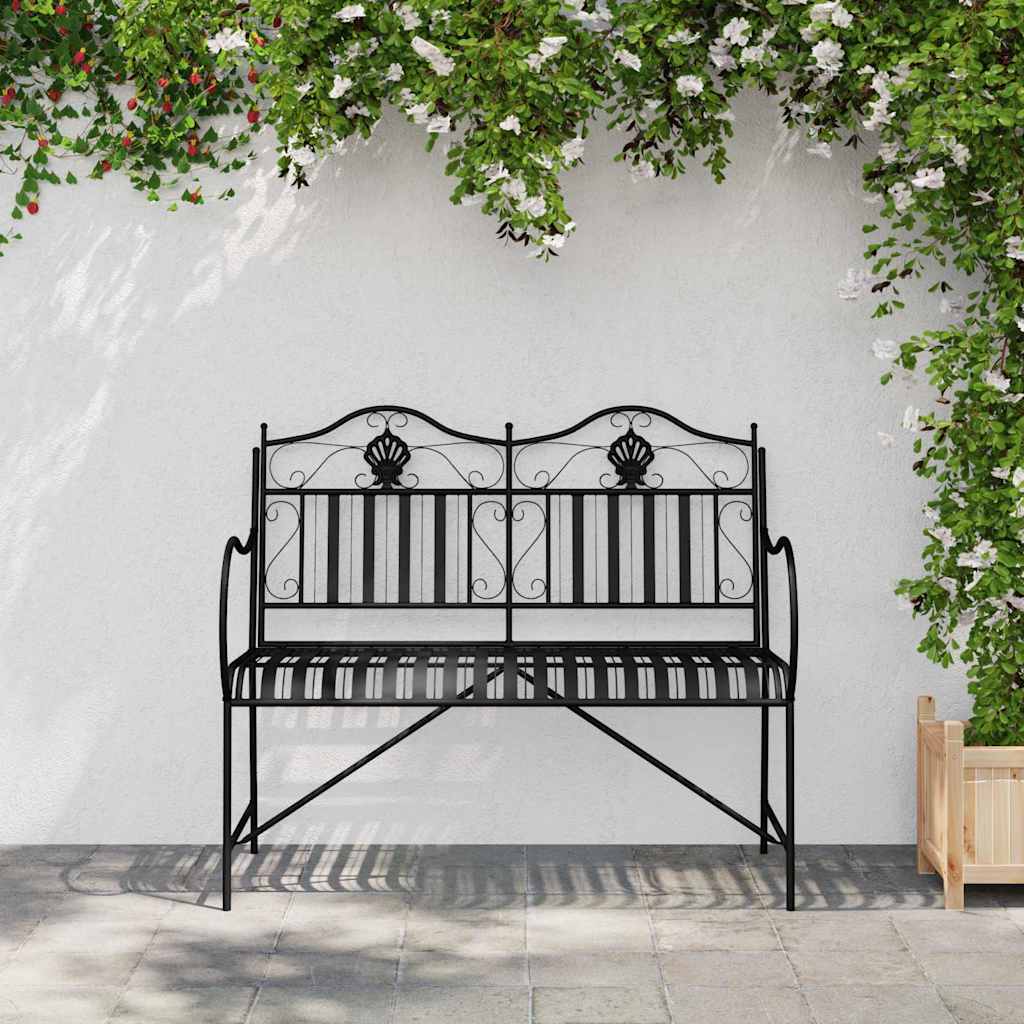 Outdoor Bench Antique Steel Garden Vintage Patio Park Seat Weather Resistant Bla