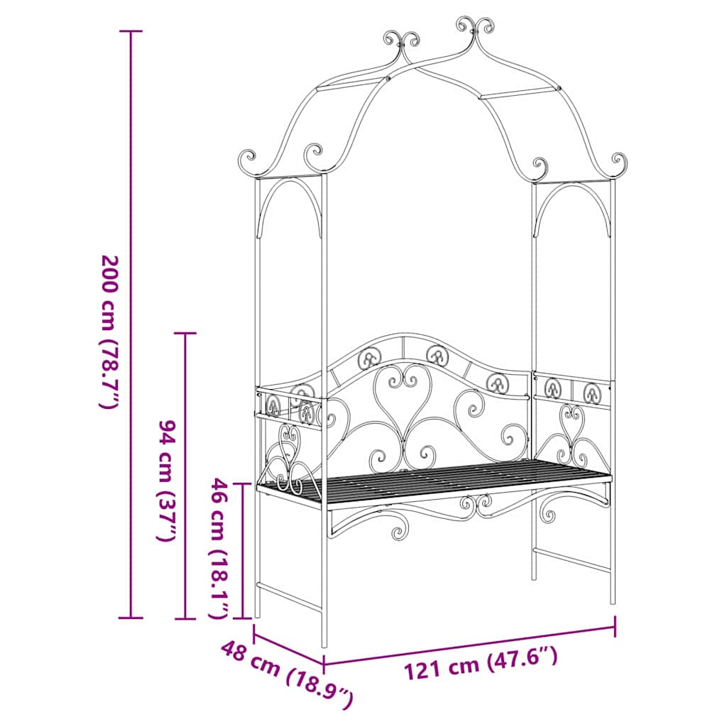Garden Bench Antique 121 X 48 X 200 Cm Steel