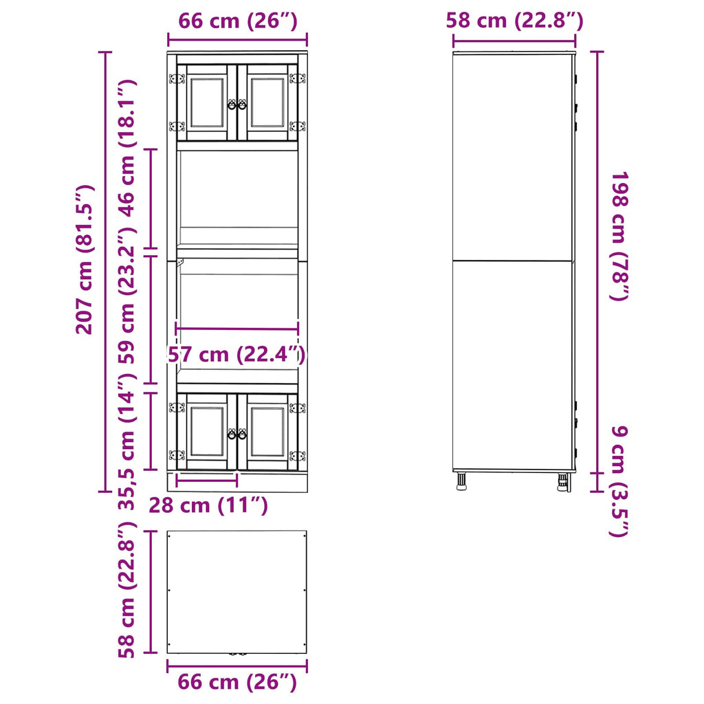 Cabinet Ski 66 X 58 X 207 Cm Solid Pine Wood