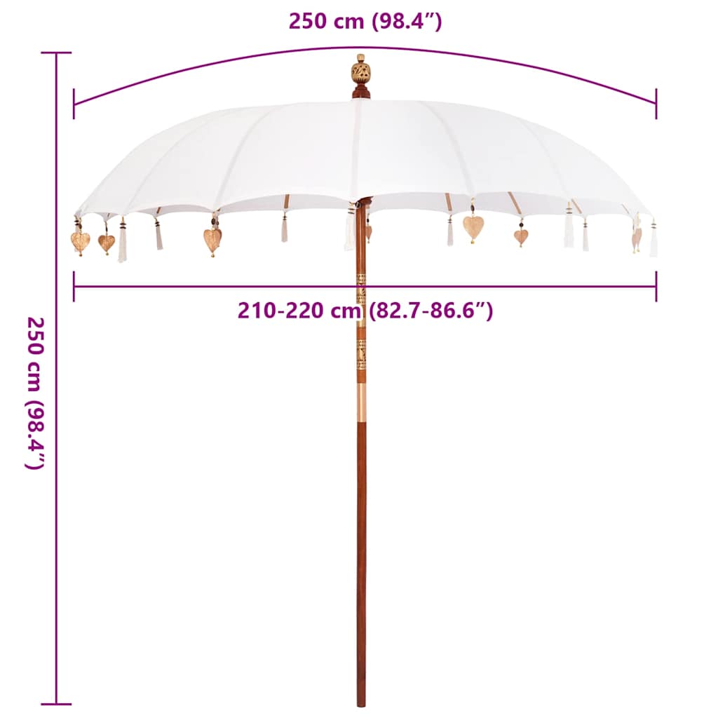 Balinese Parasol Cream 220 X 220 X 260 Cm Cotton And Solid Wood