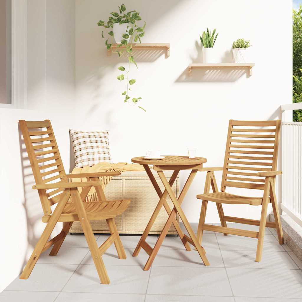 Chair Folding 2 Pcs Brown 64.5 X 52 X 108 Cm Solid Teak Wood