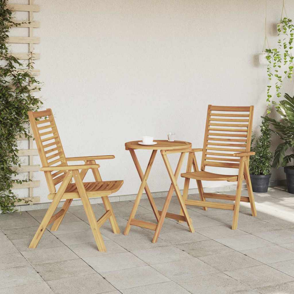 Chair Folding 2 Pcs Brown 64.5 X 52 X 108 Cm Solid Teak Wood