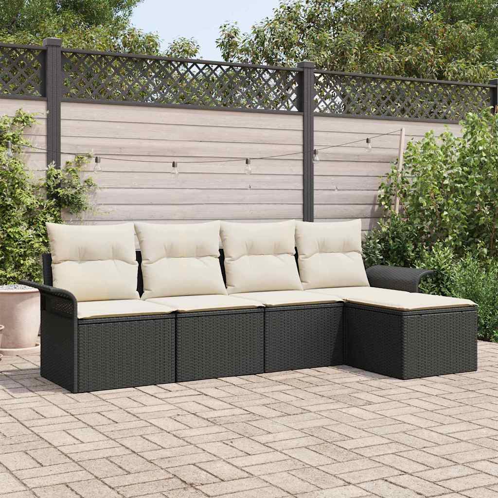 Outdoor Sofa With Cushion 5 Pcs Black Poly Rattan