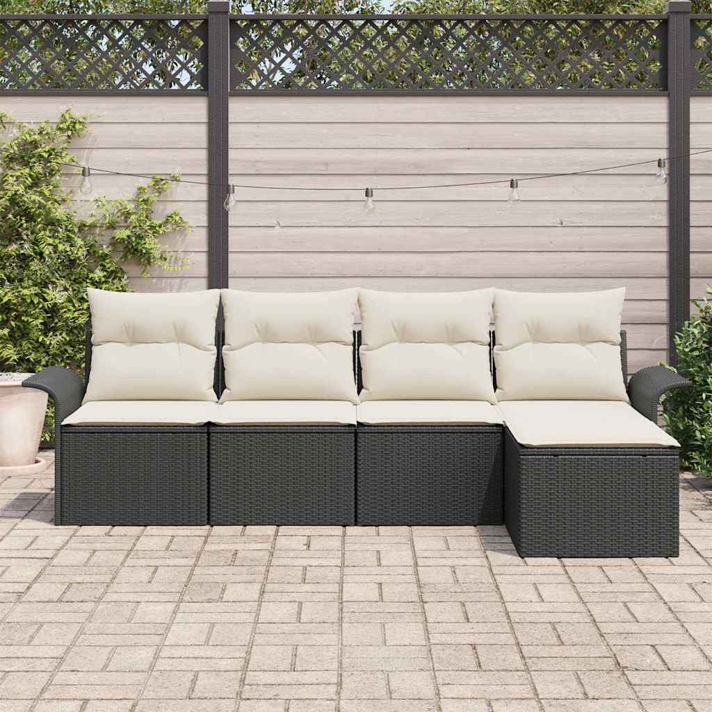 Outdoor Sofa With Cushion 5 Pcs Black Poly Rattan