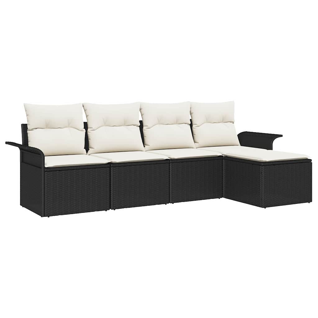 Outdoor Sofa With Cushion 5 Pcs Black Poly Rattan