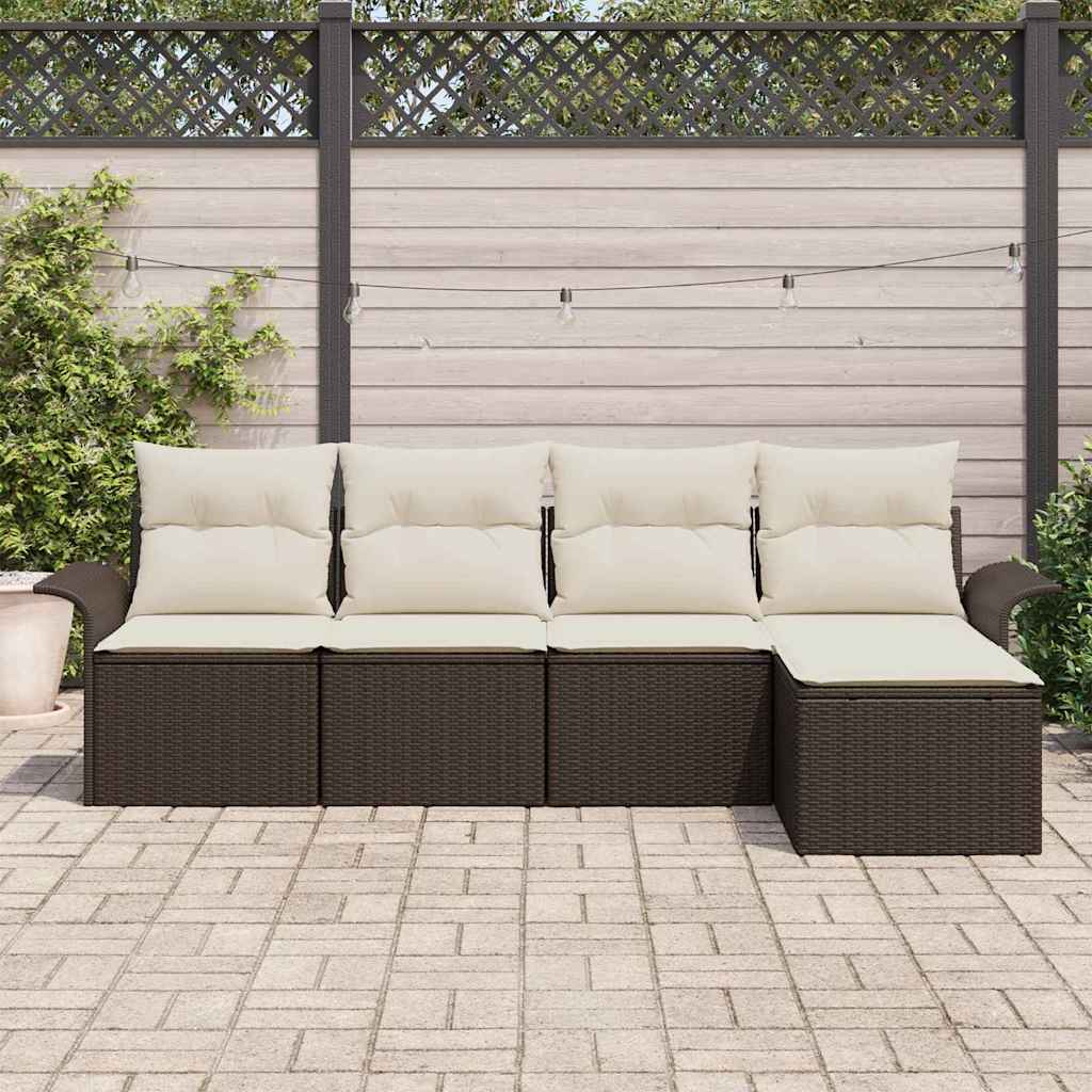 Outdoor Sofa With Cushion 5 Pcs Brown Poly Rattan