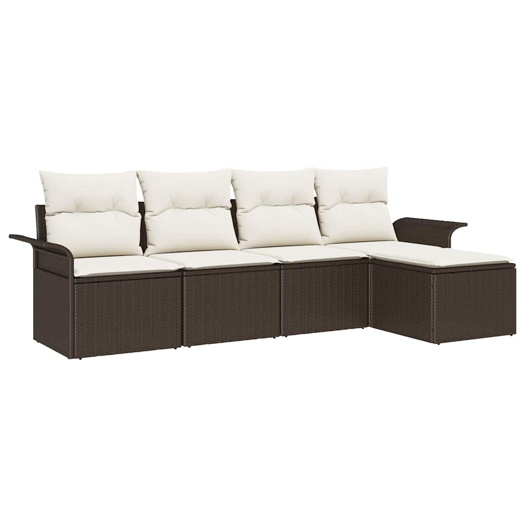 Outdoor Sofa With Cushion 5 Pcs Brown Poly Rattan