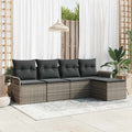 Outdoor Sofa With Cushion 5 Pcs Grey Poly Rattan