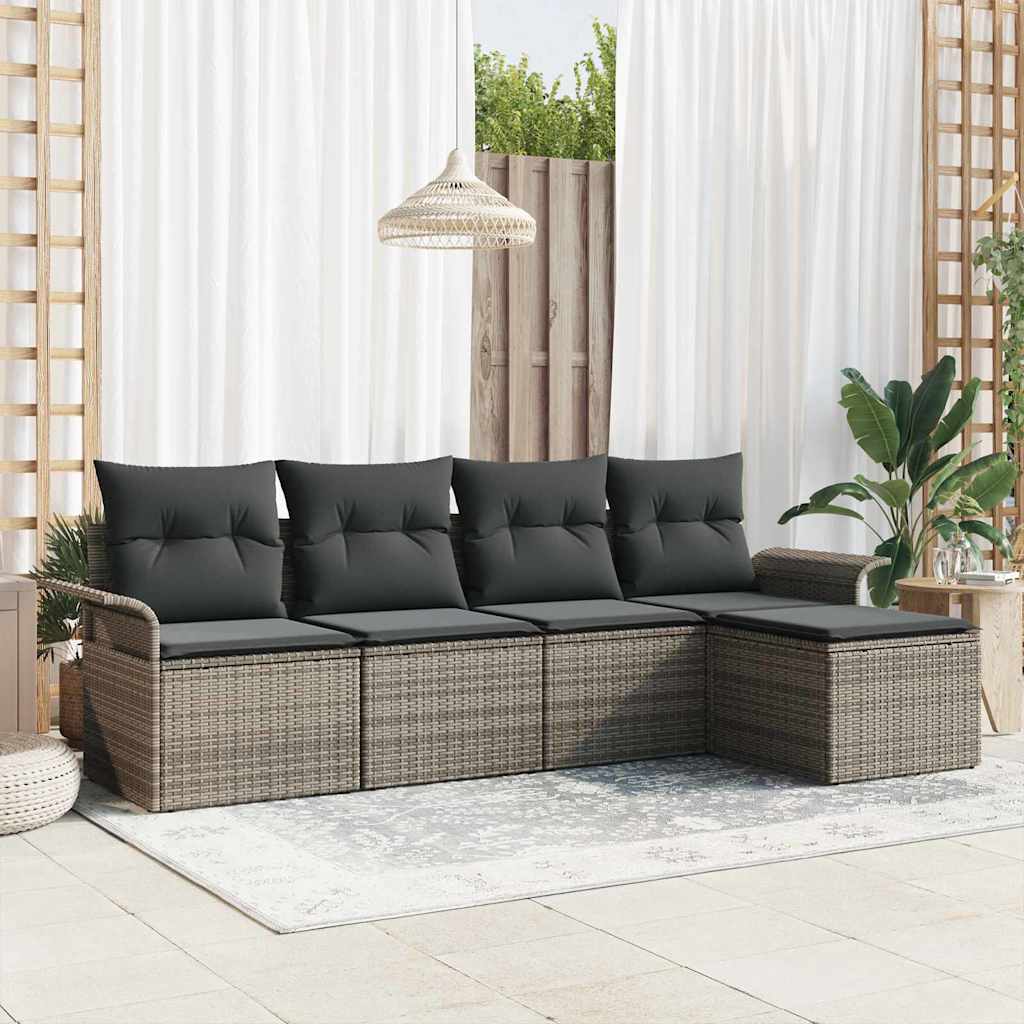 Outdoor Sofa With Cushion 5 Pcs Grey Poly Rattan