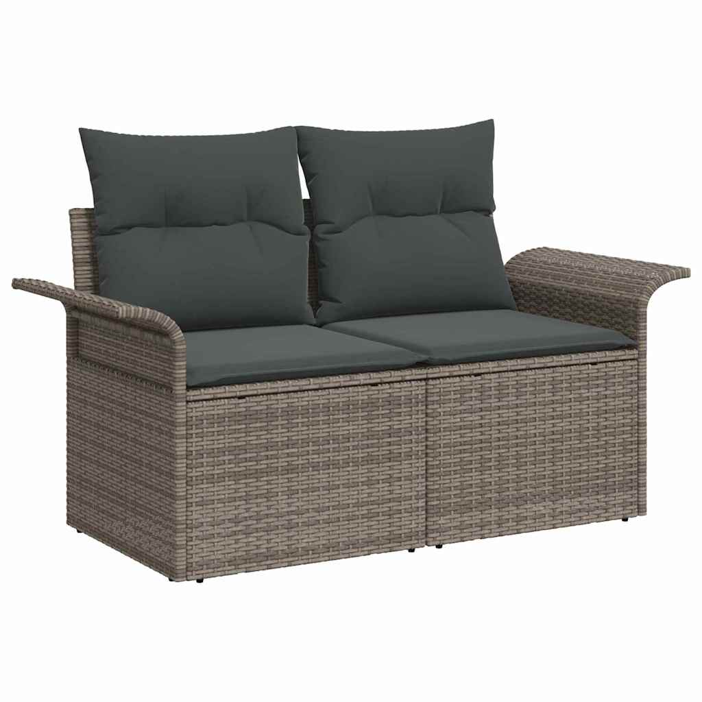 Outdoor Sofa With Cushion 5 Pcs Grey Poly Rattan