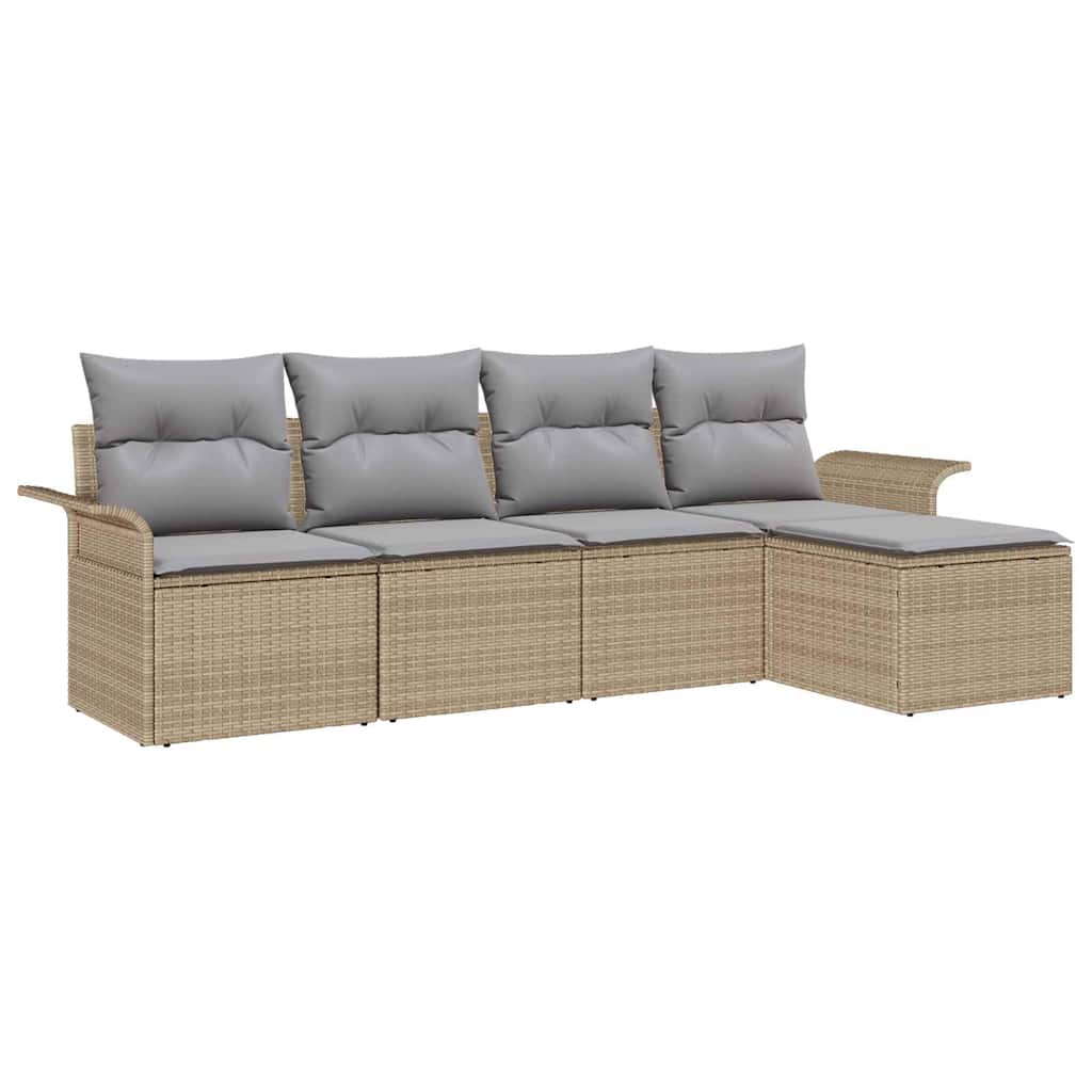 Outdoor Sofa With Cushion 5 Pcs Beige Poly Rattan