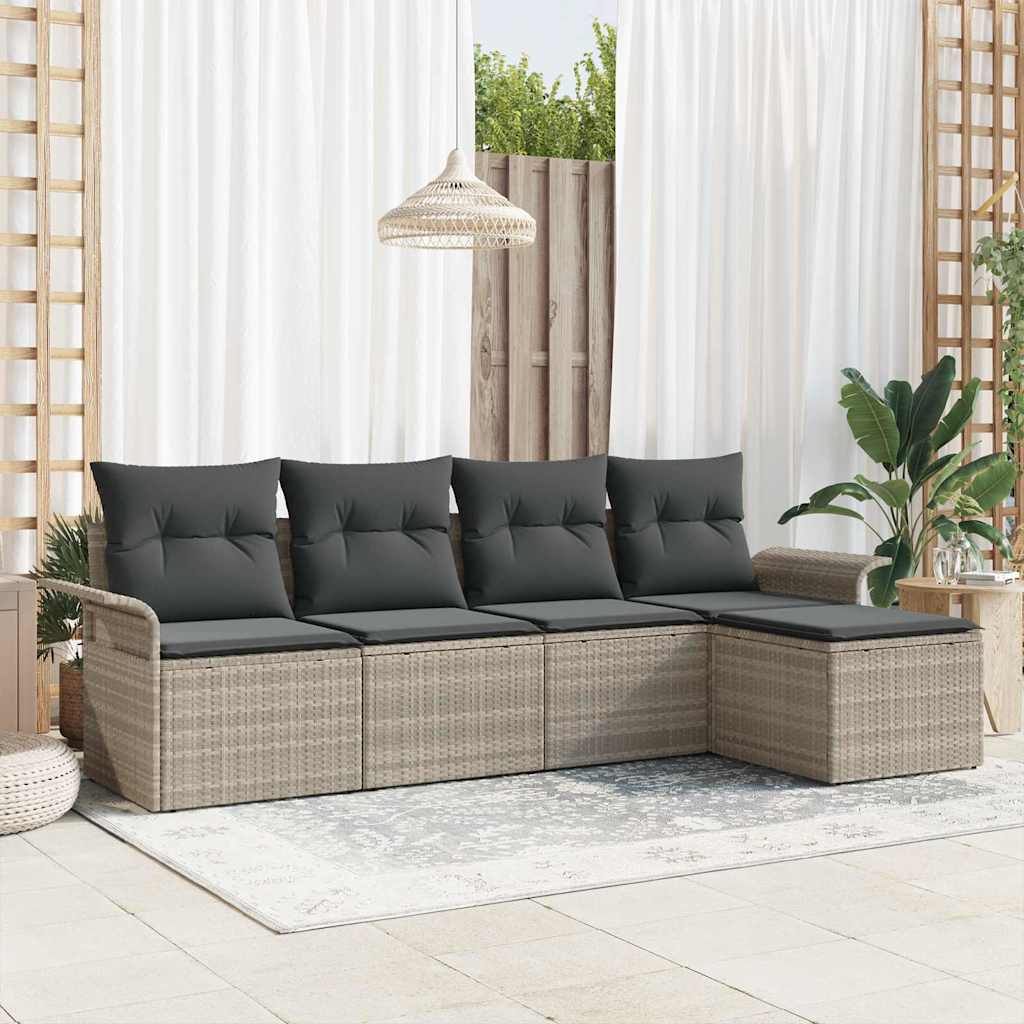 Outdoor Sofa With Cushion 5 Pcs Light Grey Poly Rattan