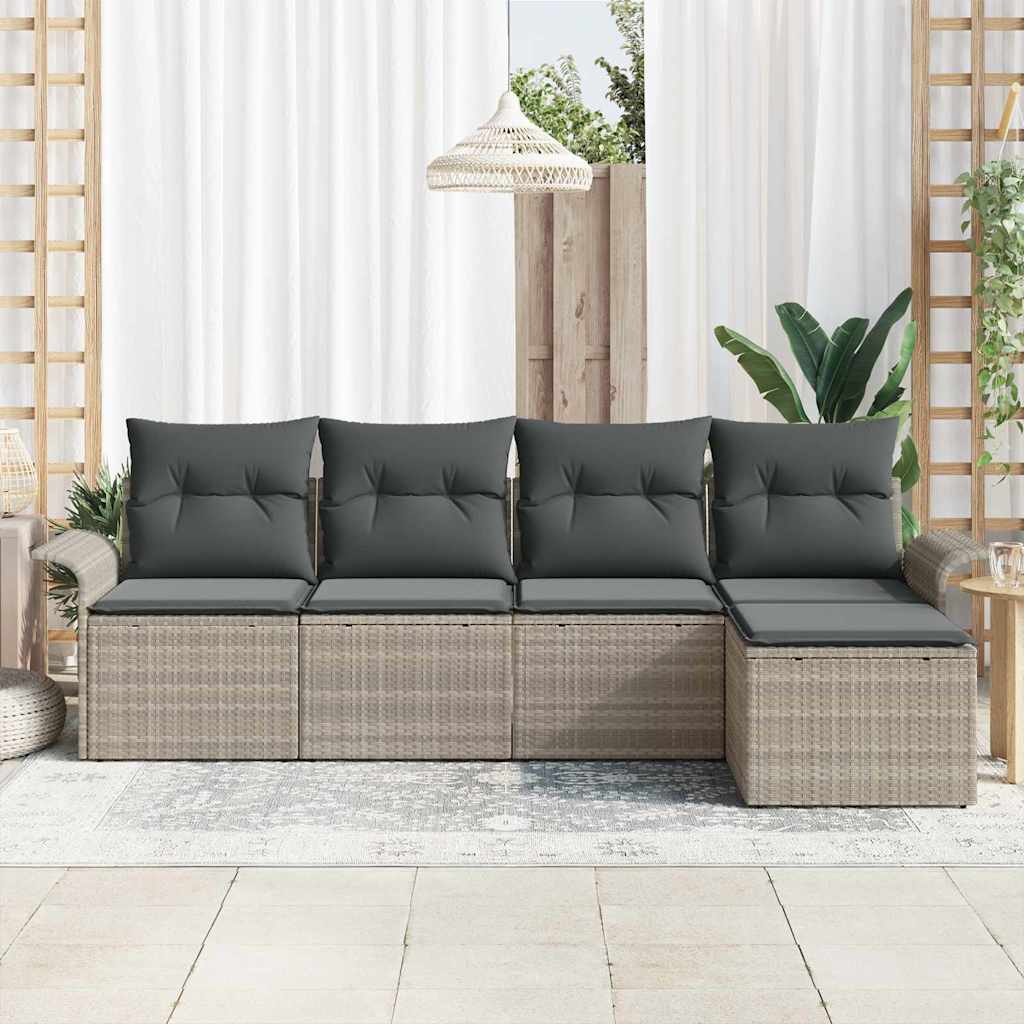 Outdoor Sofa With Cushion 5 Pcs Light Grey Poly Rattan