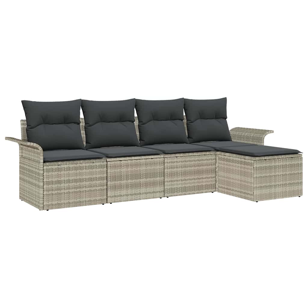 Outdoor Sofa With Cushion 5 Pcs Light Grey Poly Rattan