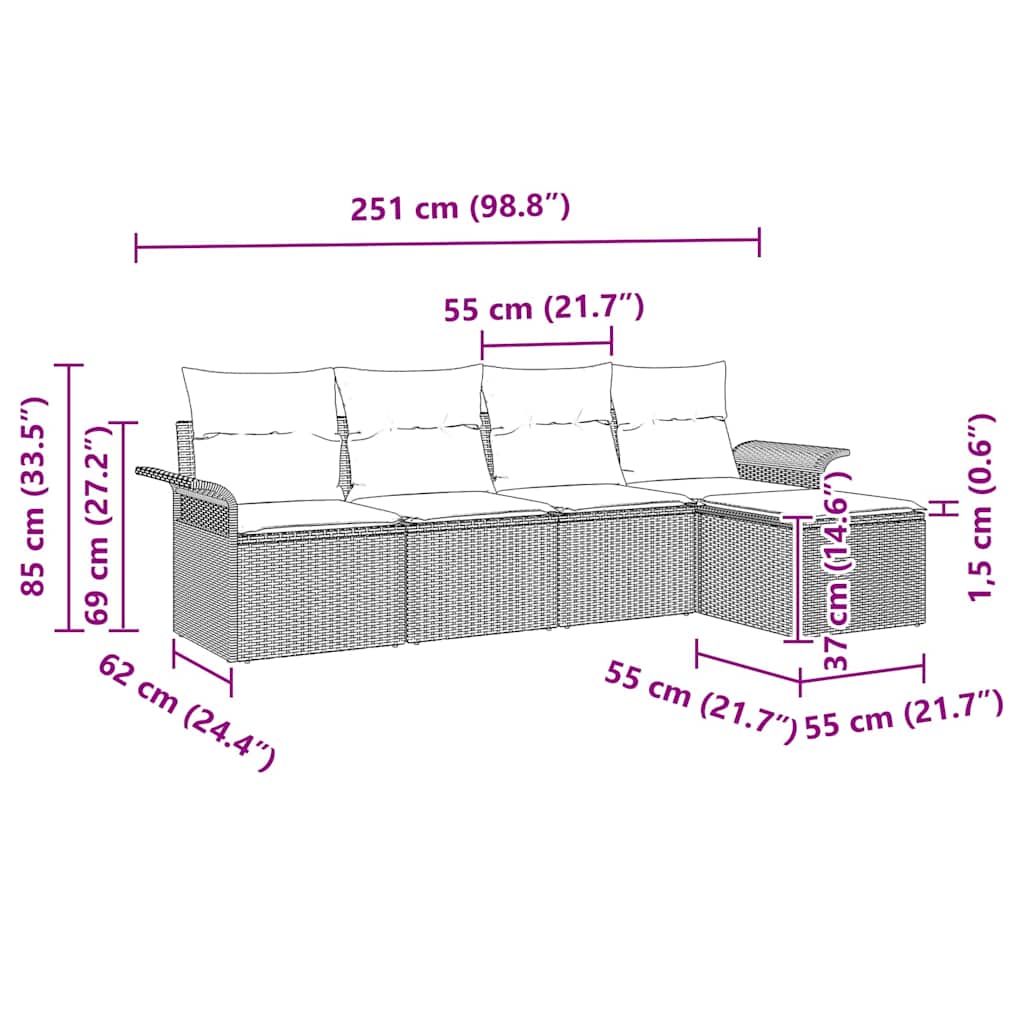 Outdoor Sofa With Cushion 5 Pcs Light Grey Poly Rattan