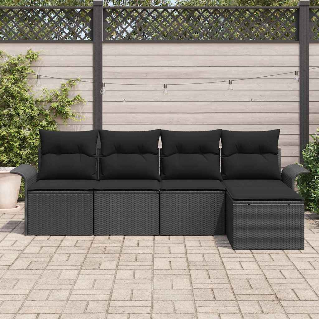 Outdoor Sofa With Cushion 5 Pcs Black Poly Rattan