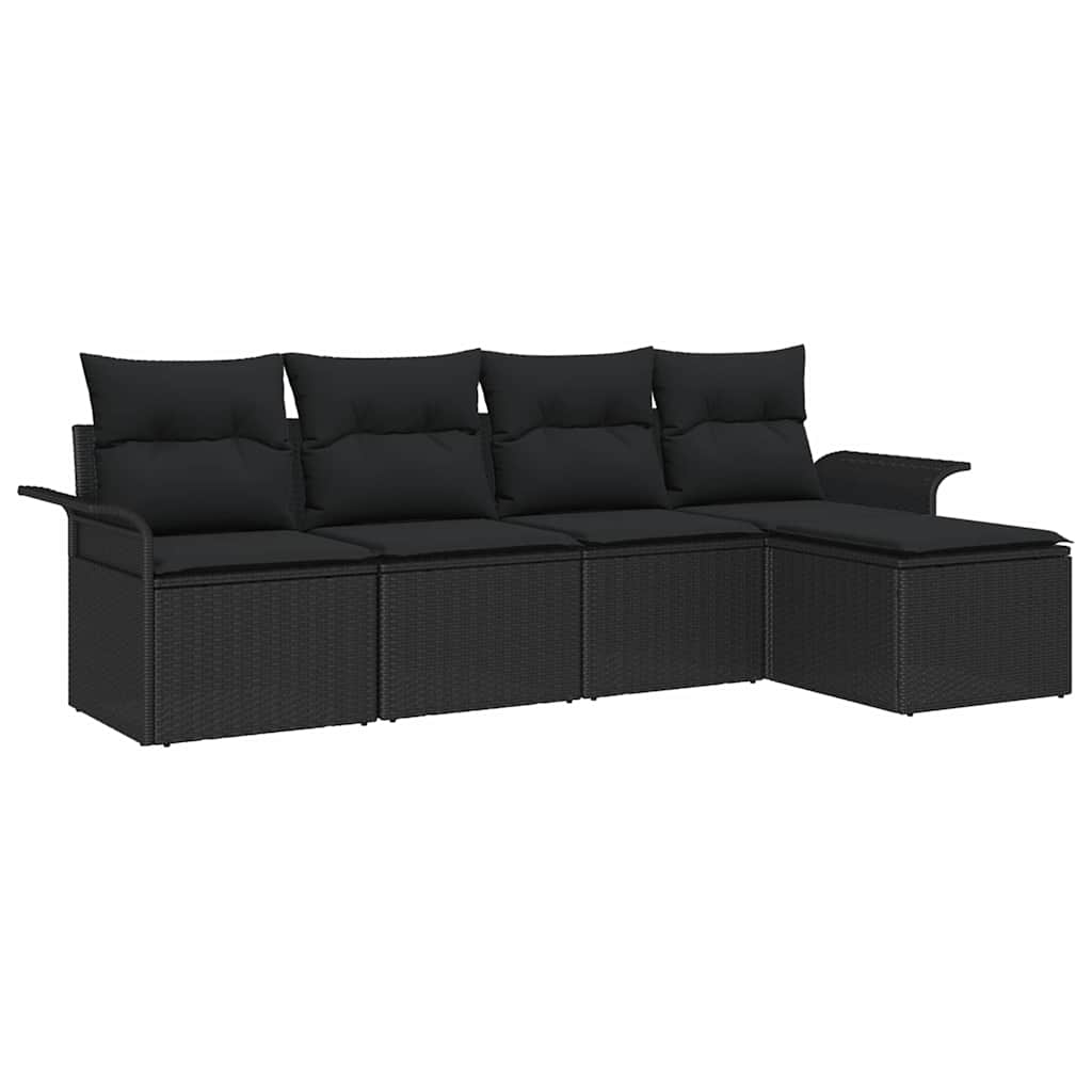 Outdoor Sofa With Cushion 5 Pcs Black Poly Rattan