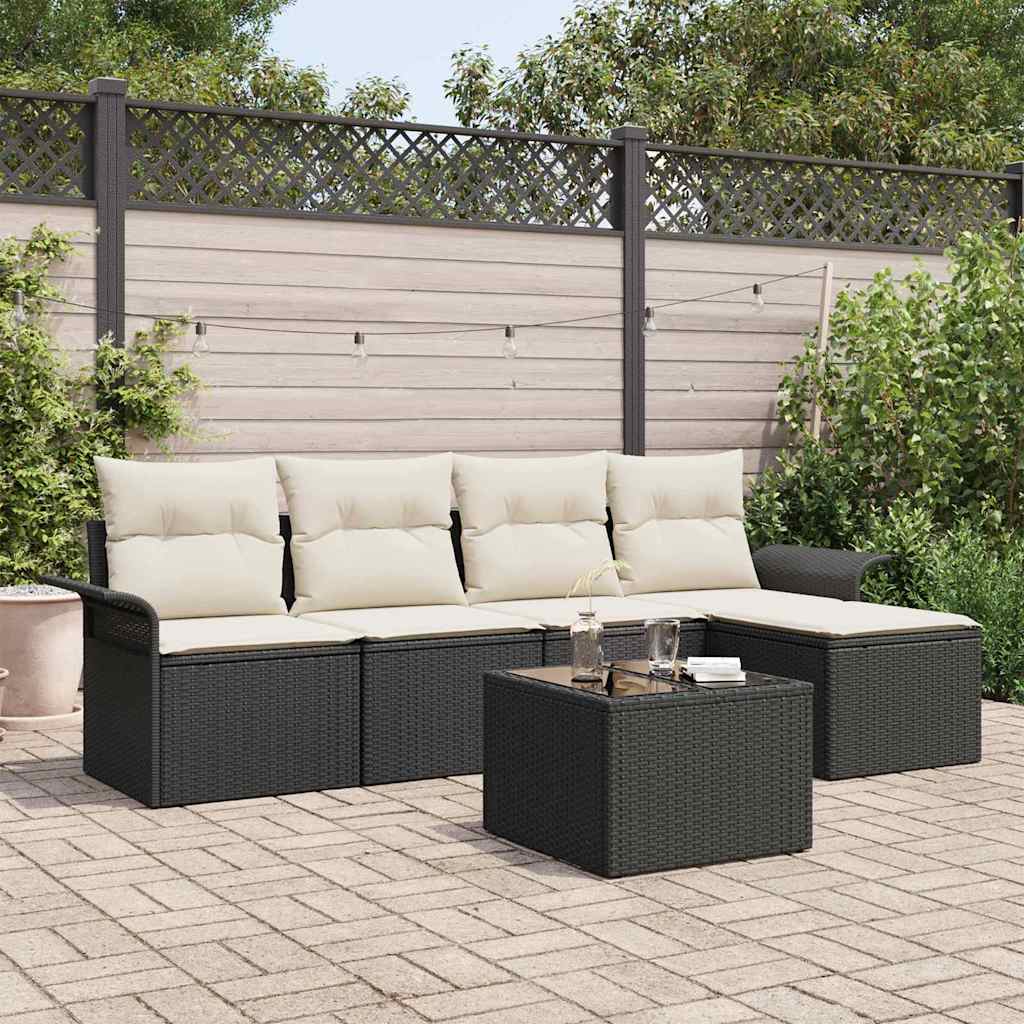 Outdoor Sofa With Cushion 6 Pcs Black Poly Rattan