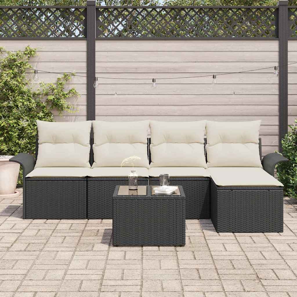 Outdoor Sofa With Cushion 6 Pcs Black Poly Rattan
