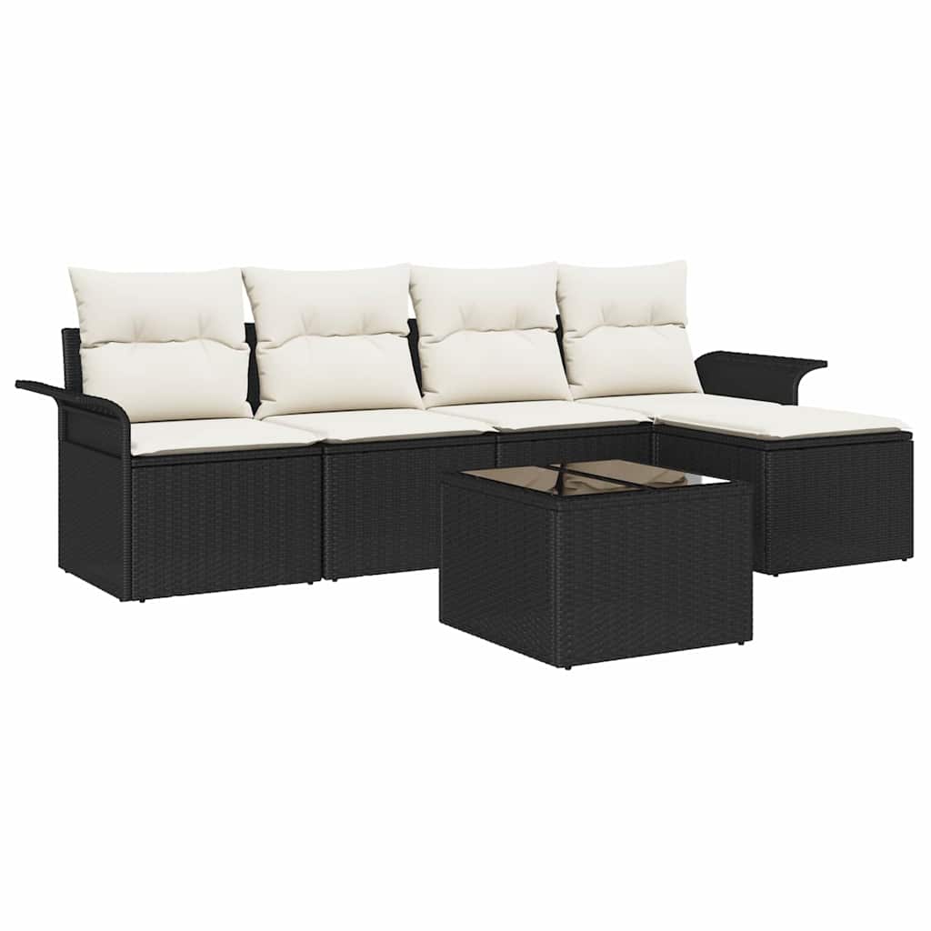 Outdoor Sofa With Cushion 6 Pcs Black Poly Rattan
