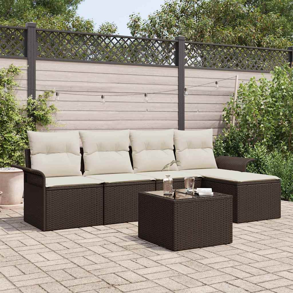 Outdoor Sofa With Cushion 6 Pcs Brown Poly Rattan