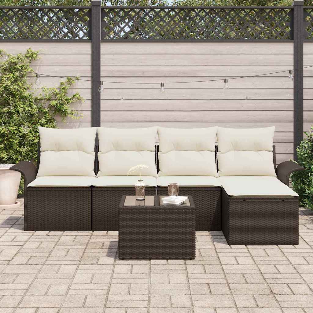 Outdoor Sofa With Cushion 6 Pcs Brown Poly Rattan
