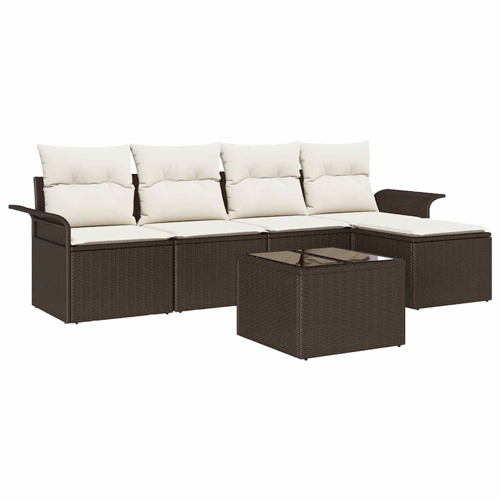 Outdoor Sofa With Cushion 6 Pcs Brown Poly Rattan