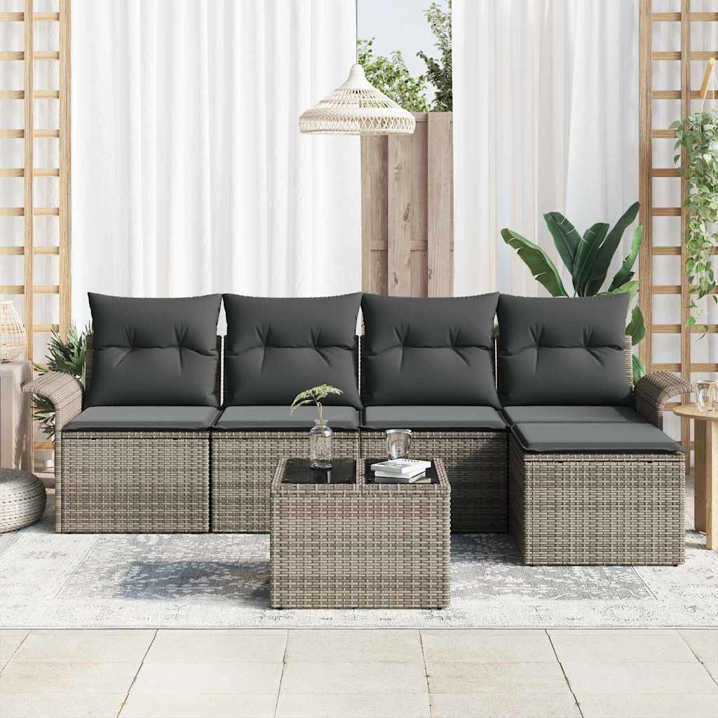 Outdoor Sofa With Cushion 6 Pcs Grey Poly Rattan