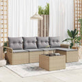 Outdoor Sofa With Cushion 6 Pcs Beige Poly Rattan