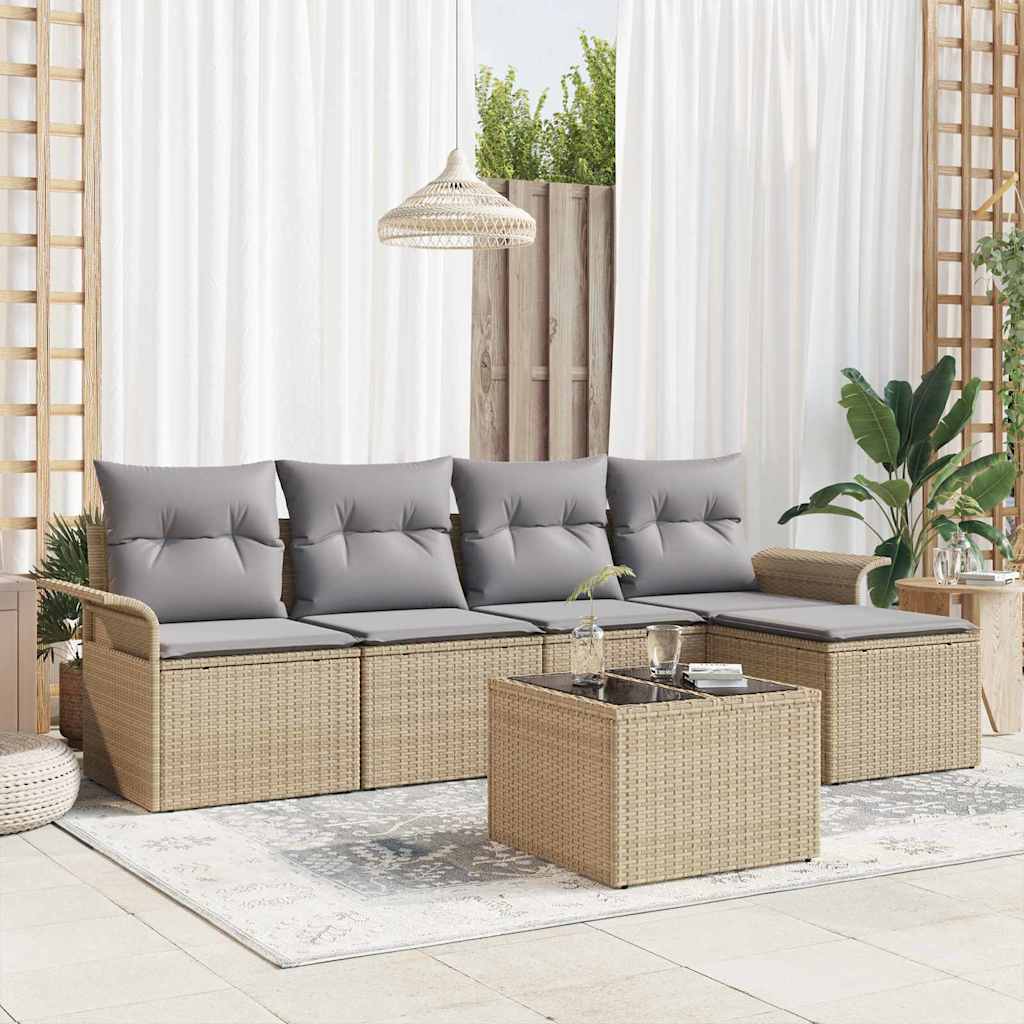 Outdoor Sofa With Cushion 6 Pcs Beige Poly Rattan