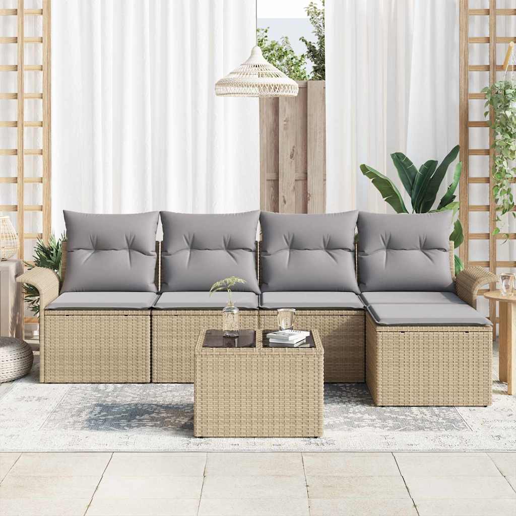 Outdoor Sofa With Cushion 6 Pcs Beige Poly Rattan
